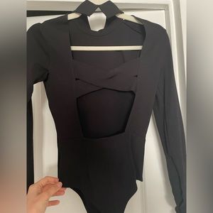 Long sleeve body suit with open back detail
